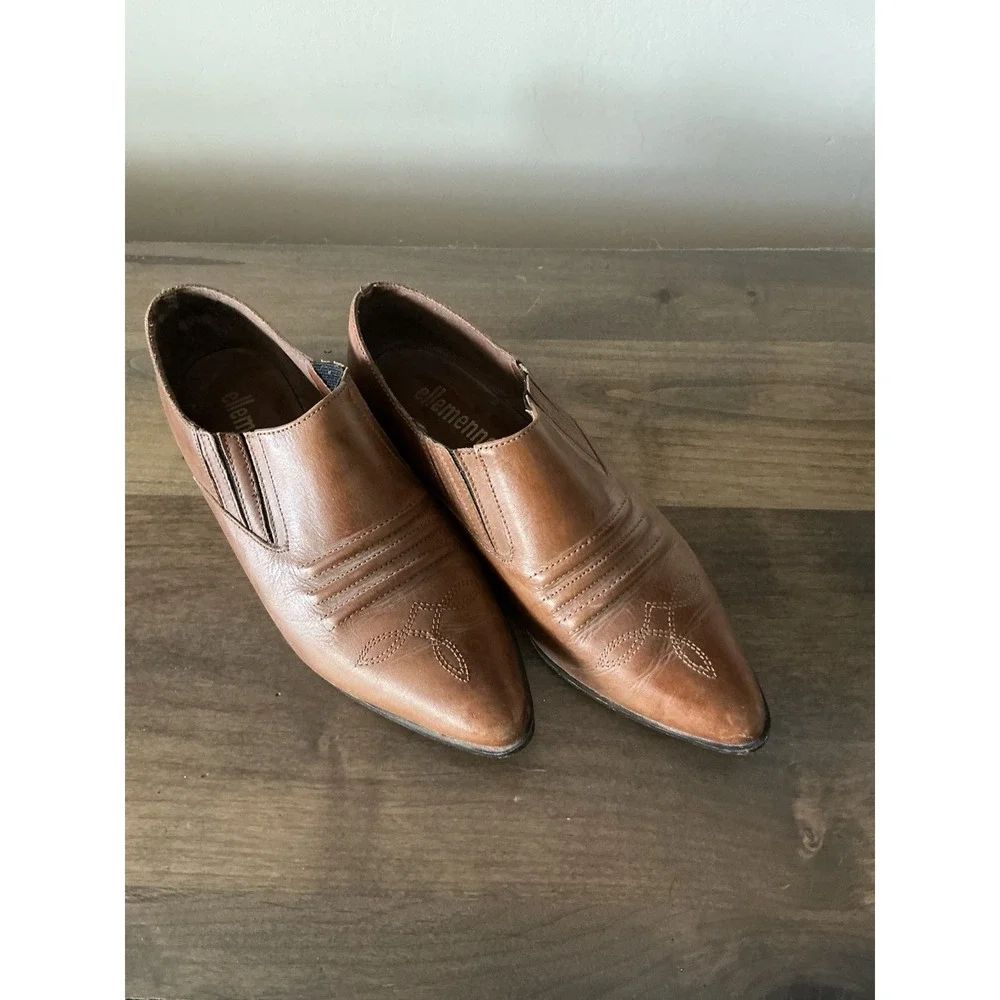 Ellemenno Womens Brown Leather Western Ankle Boots Booties Size 8.5‎